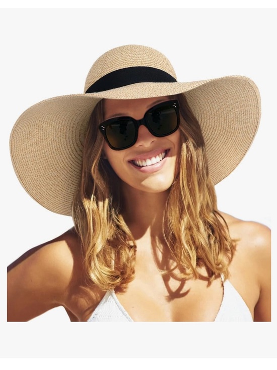Furtalk Accessories - Wide-Brim Straw Sun Hat with Black Trim